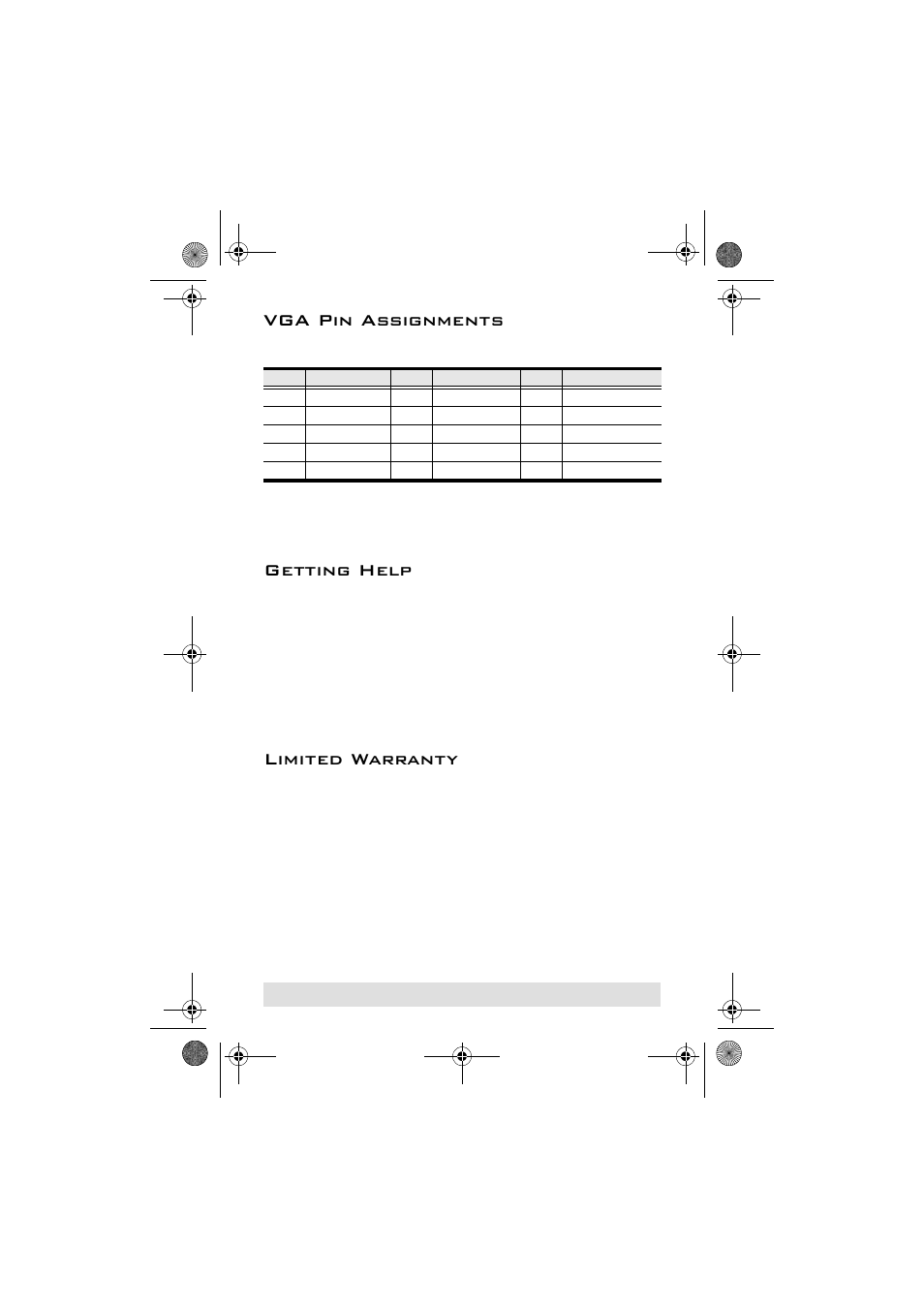 Vga pin assignments, Getting help, Limited warranty | Vga pin assignments getting help | ATEN VS-0404 User Manual | Page 12 / 12