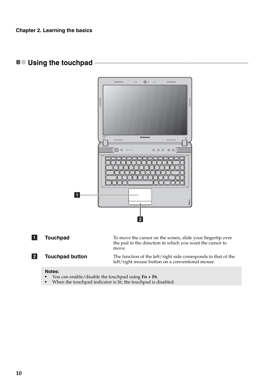 Using the touchpad | Lenovo IdeaPad Y471A User Manual | Page 14 / 49