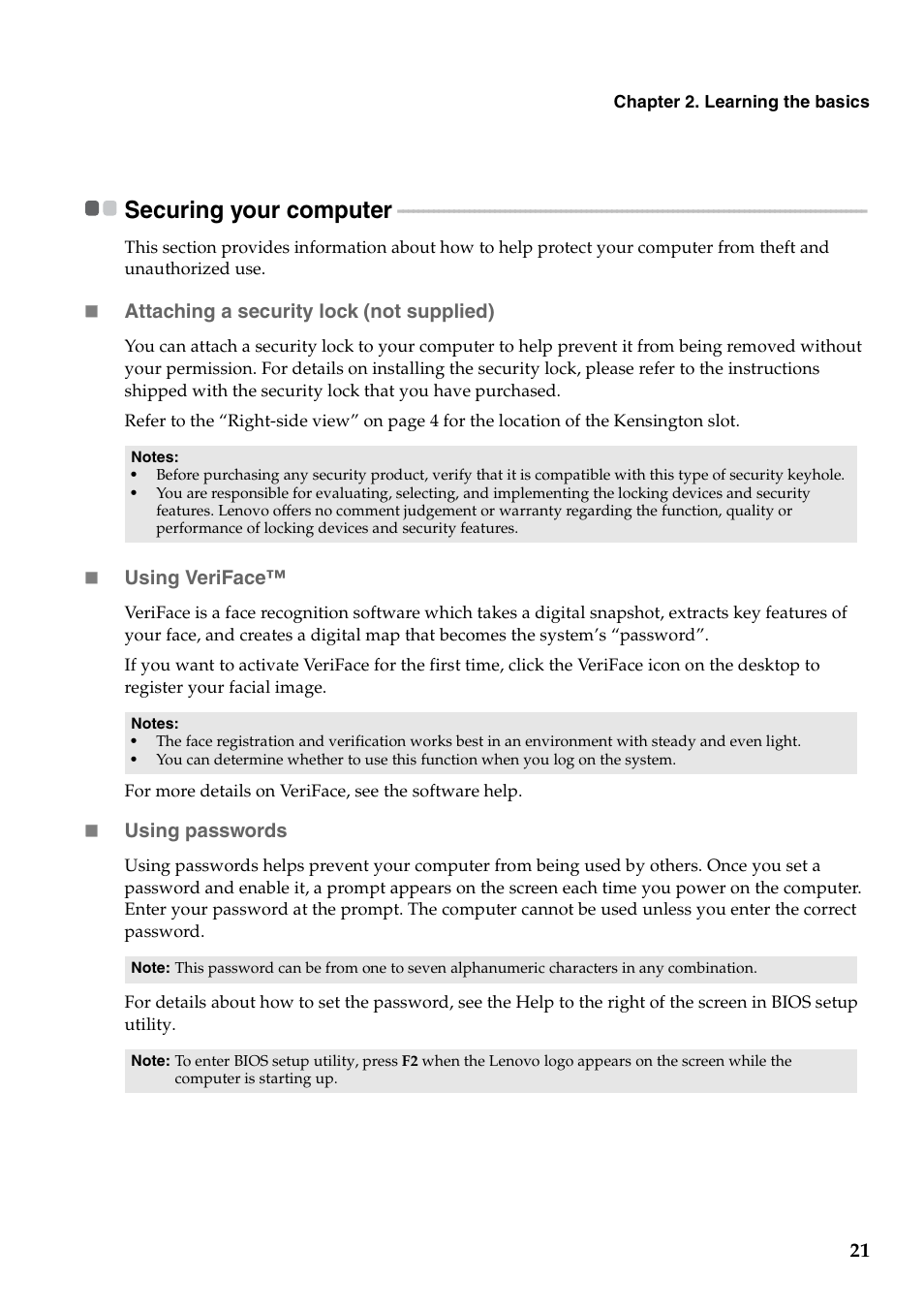Securing your computer | Lenovo IdeaPad Y471A User Manual | Page 25 / 49