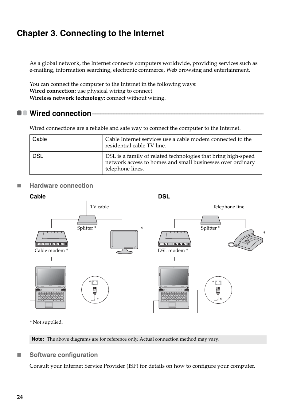 Chapter 3. connecting to the internet, Wired connection | Lenovo IdeaPad Y471A User Manual | Page 28 / 49
