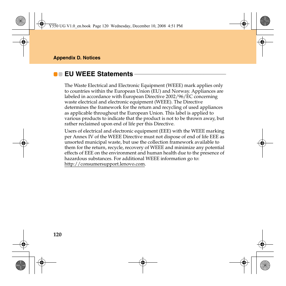 Eu weee statements | Lenovo IdeaPad Y550 User Manual | Page 128 / 138