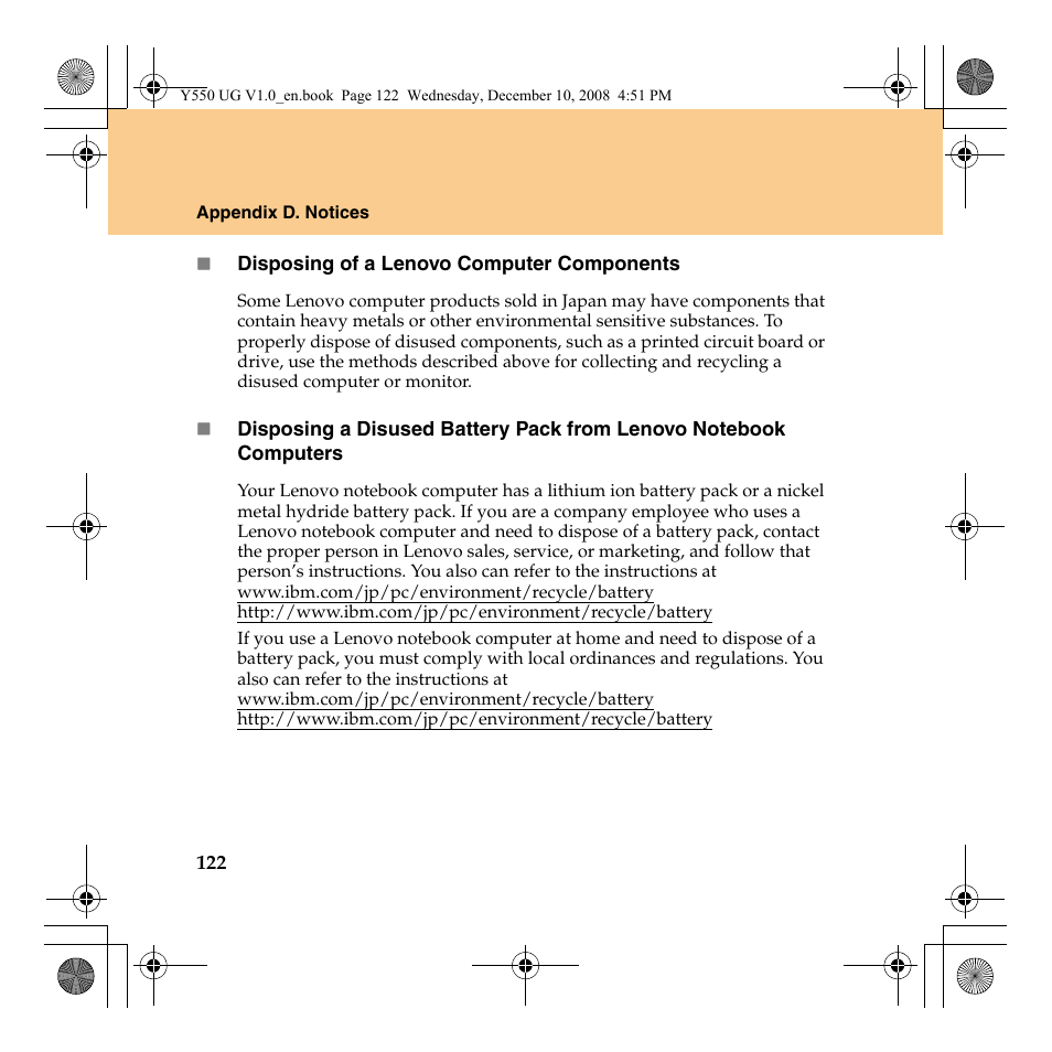 Lenovo IdeaPad Y550 User Manual | Page 130 / 138