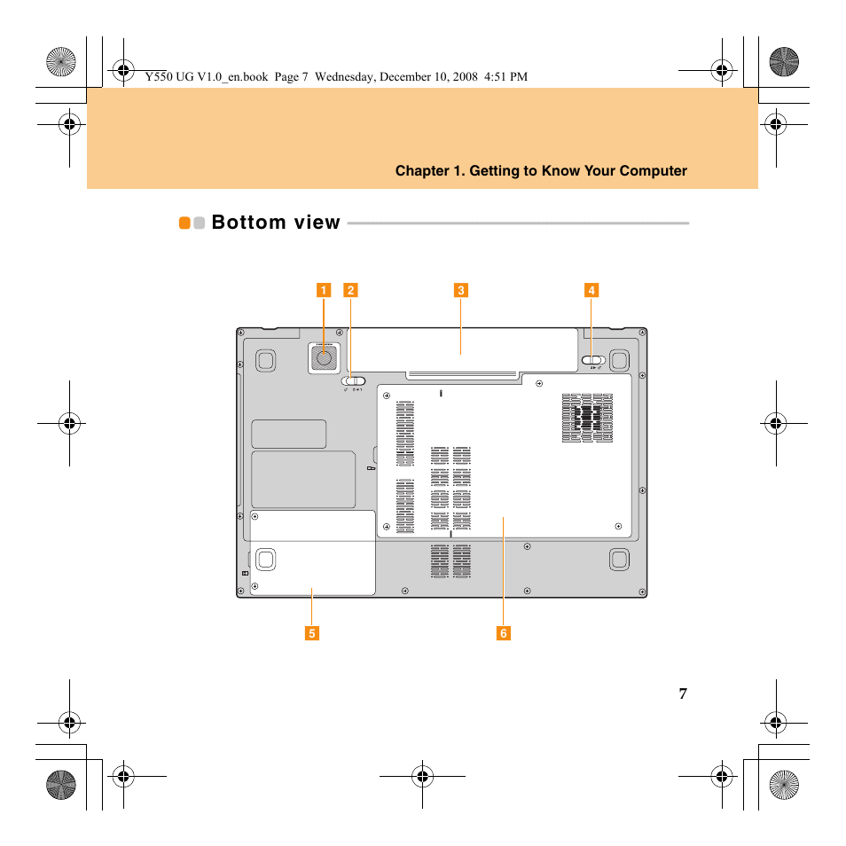 Bottom view | Lenovo IdeaPad Y550 User Manual | Page 15 / 138