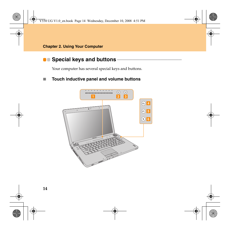 Special keys and buttons | Lenovo IdeaPad Y550 User Manual | Page 22 / 138