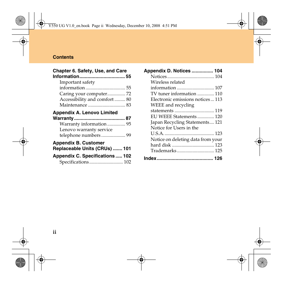 Lenovo IdeaPad Y550 User Manual | Page 8 / 138