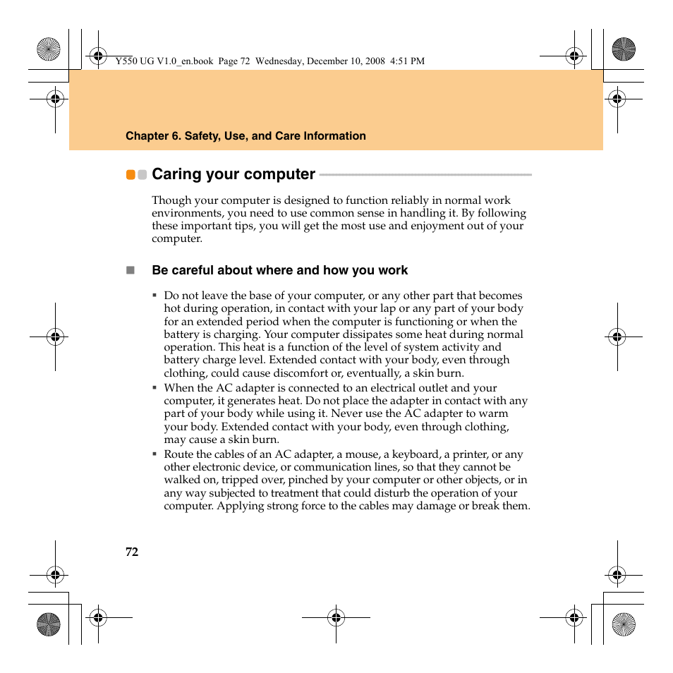 Caring your computer | Lenovo IdeaPad Y550 User Manual | Page 80 / 138