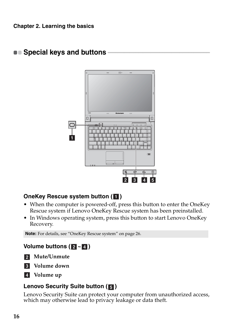 Special keys and buttons | Lenovo IdeaPad V360 User Manual | Page 20 / 58