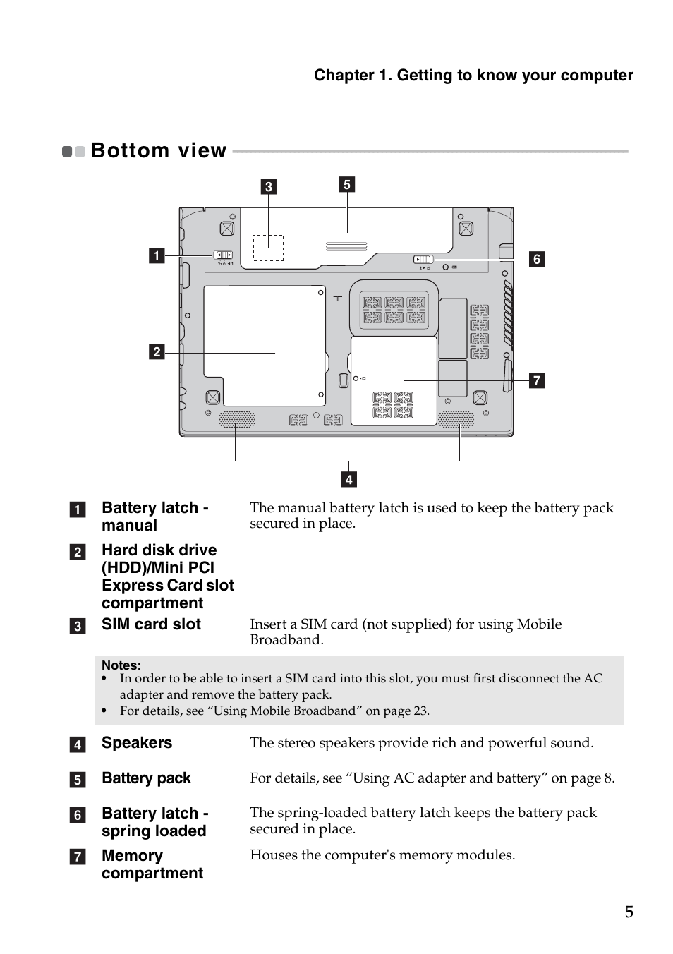 Bottom view | Lenovo IdeaPad V360 User Manual | Page 9 / 58