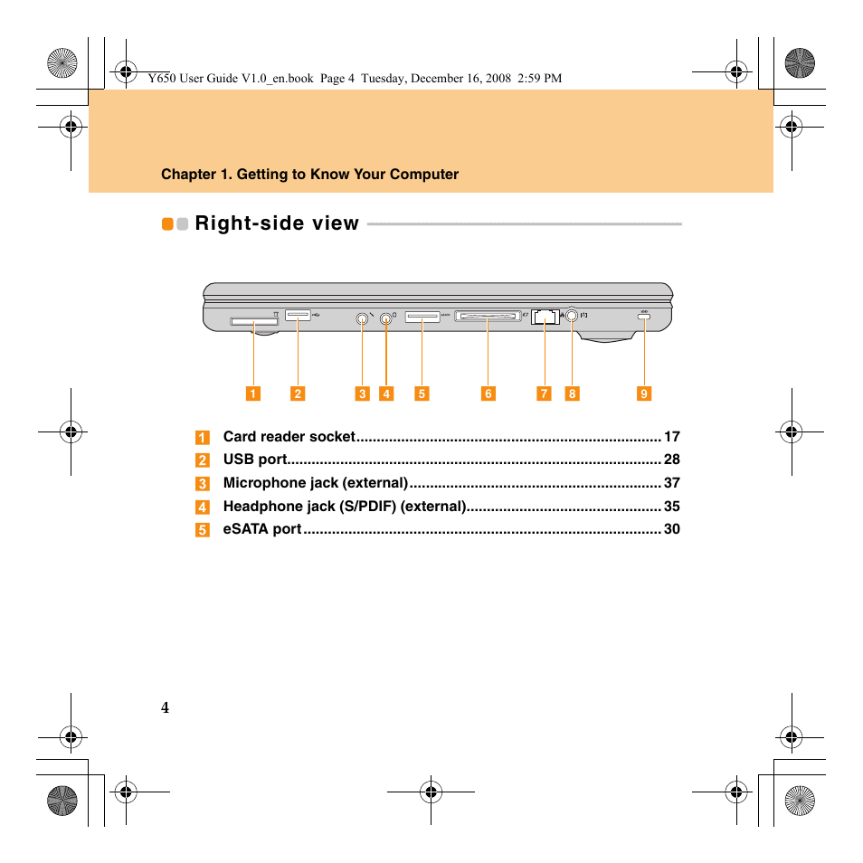 Right-side view | Lenovo IdeaPad Y650 User Manual | Page 12 / 138