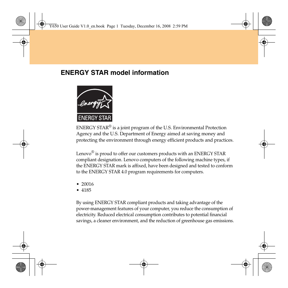 Energy star model information | Lenovo IdeaPad Y650 User Manual | Page 3 / 138