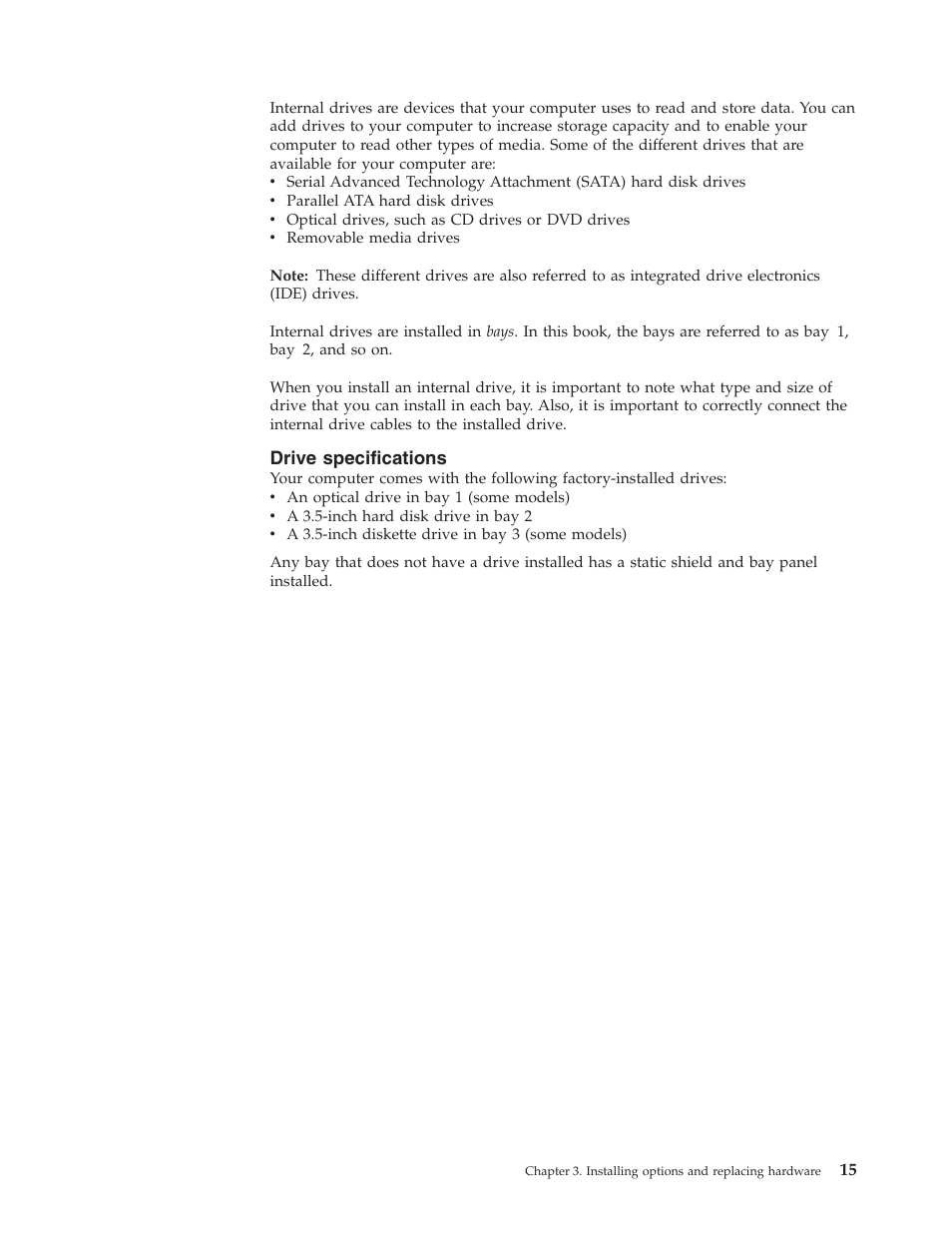 Drive specifications, Drive, Specifications | Lenovo ThinkCentre A61 User Manual | Page 23 / 48