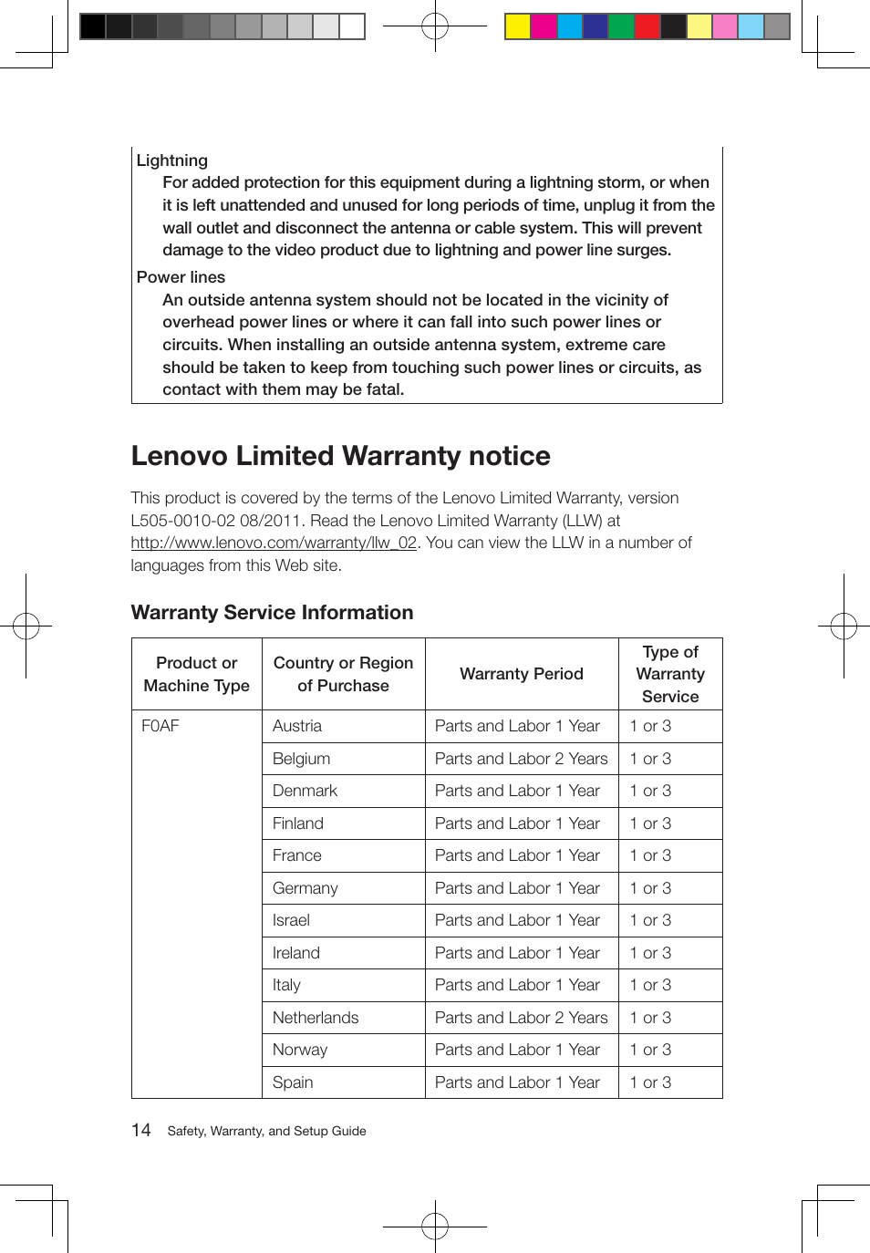 Lenovo limited warranty notice, Warranty service information | Lenovo S310 All-in-One User Manual | Page 15 / 24