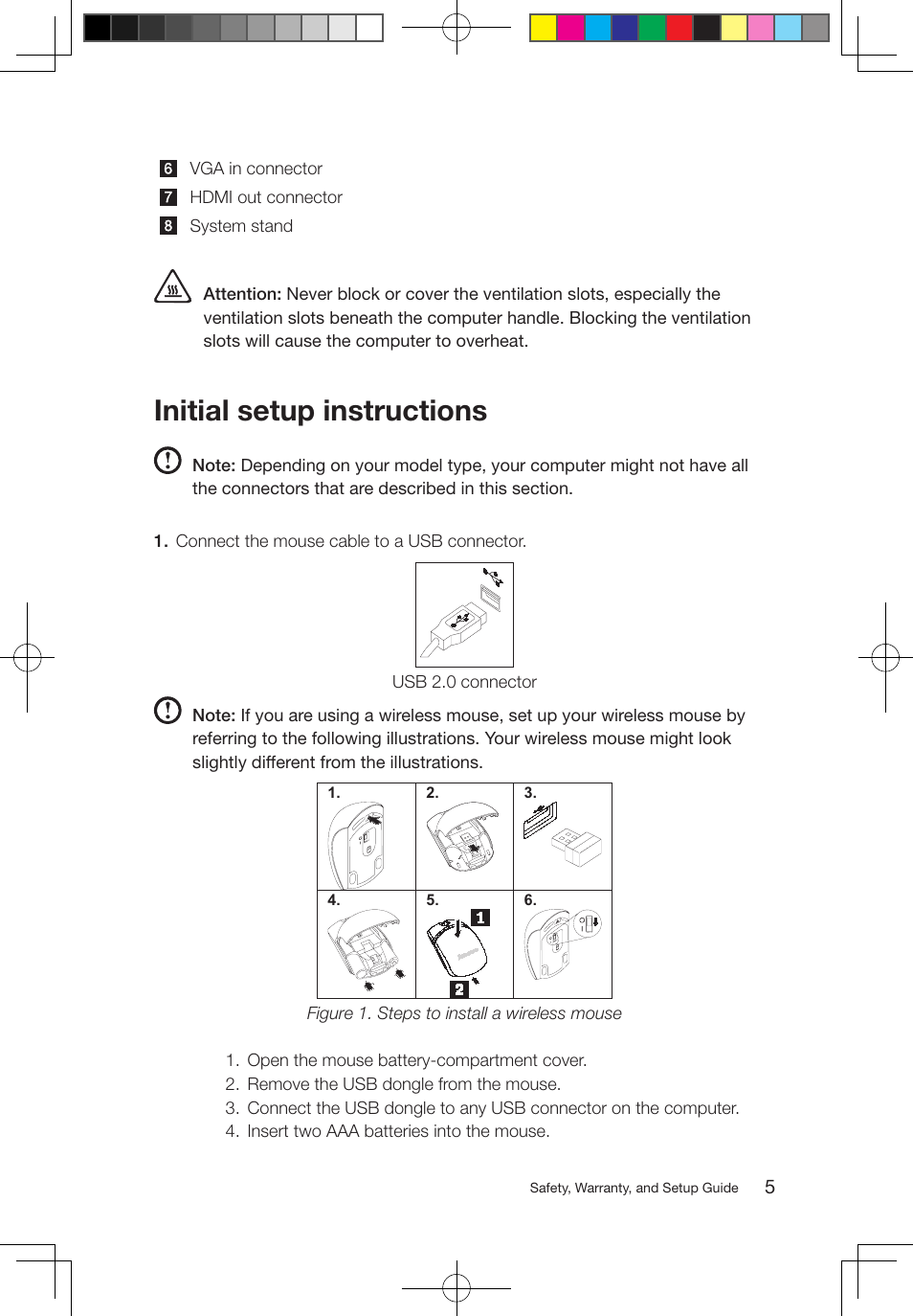 Initial setup instructions | Lenovo S310 All-in-One User Manual | Page 6 / 24