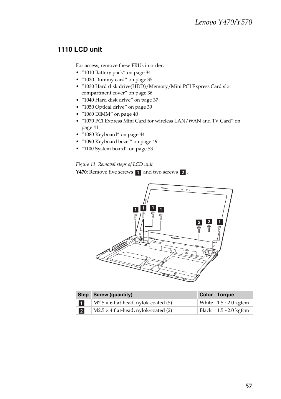 1110 lcd unit | Lenovo IDEAPAD Y570 User Manual | Page 61 / 103