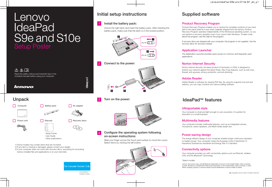 Lenovo IdeaPad S9e -FR User Manual | 2 pages