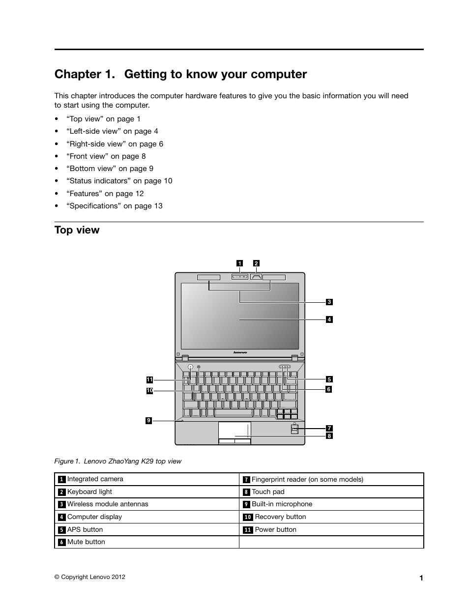 Chapter 1. getting to know your computer, Top view | Lenovo K49 Notebook User Manual | Page 15 / 72