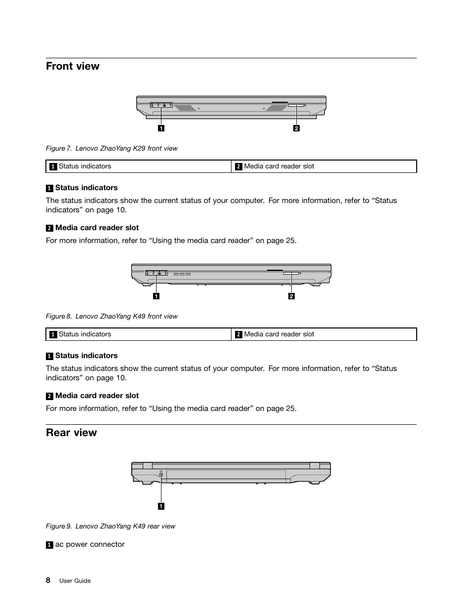 Front view, Rear view | Lenovo K49 Notebook User Manual | Page 22 / 72