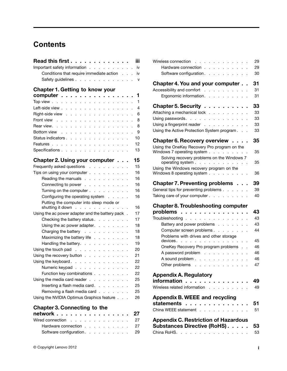 Lenovo K49 Notebook User Manual | Page 3 / 72