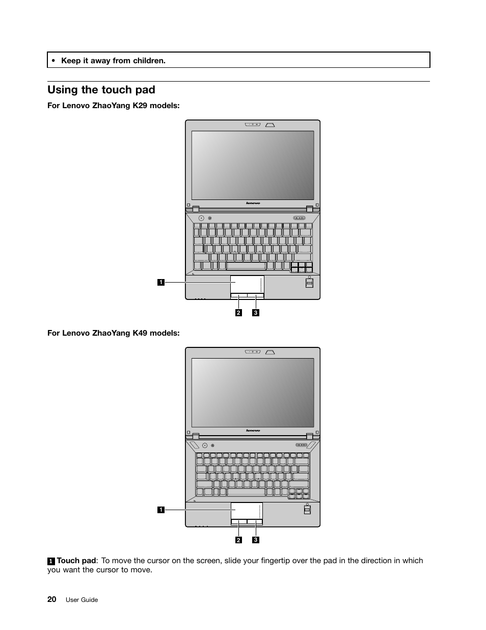 Using the touch pad | Lenovo K49 Notebook User Manual | Page 34 / 72
