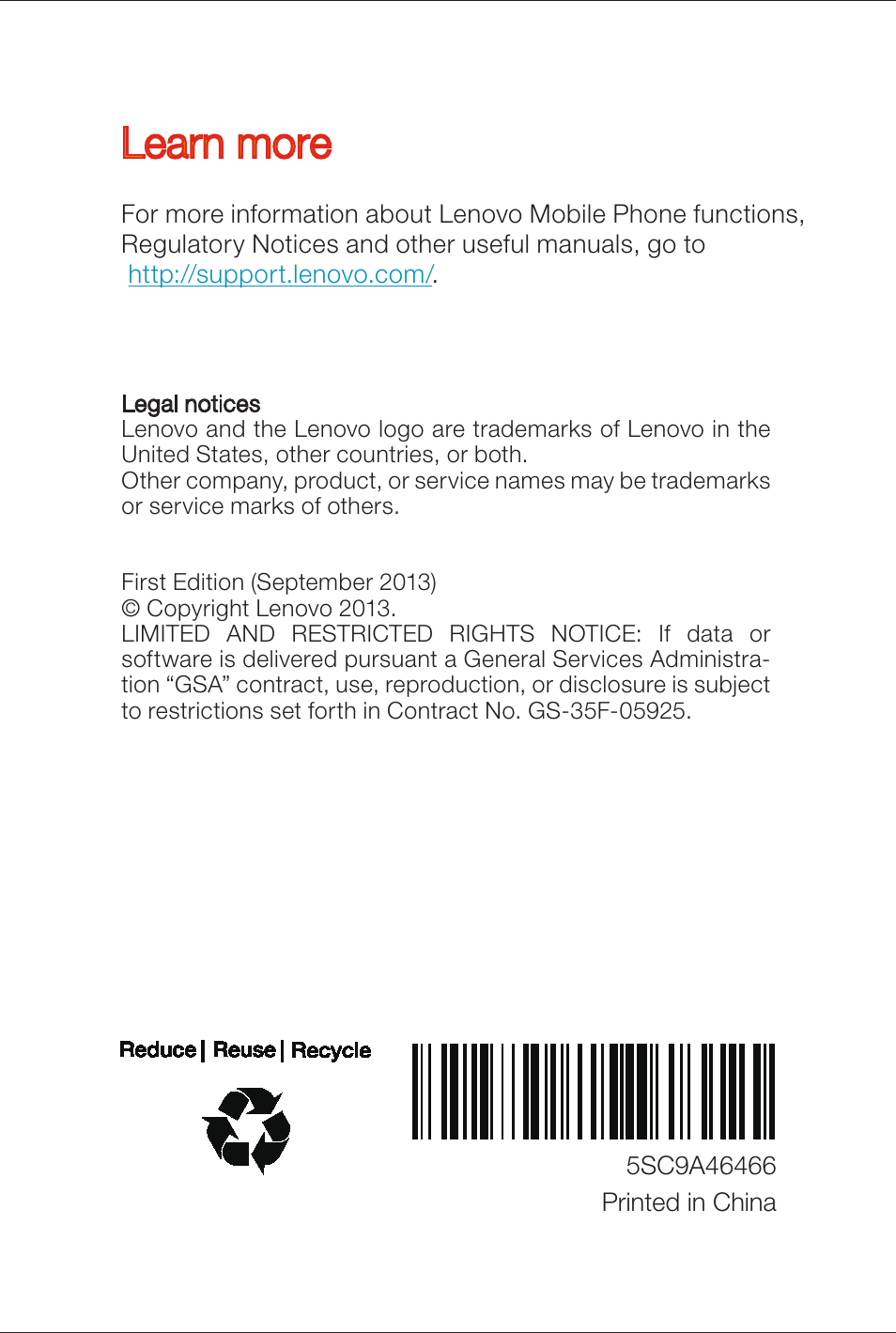 Learn more | Lenovo A850 Smartphone User Manual | Page 6 / 6