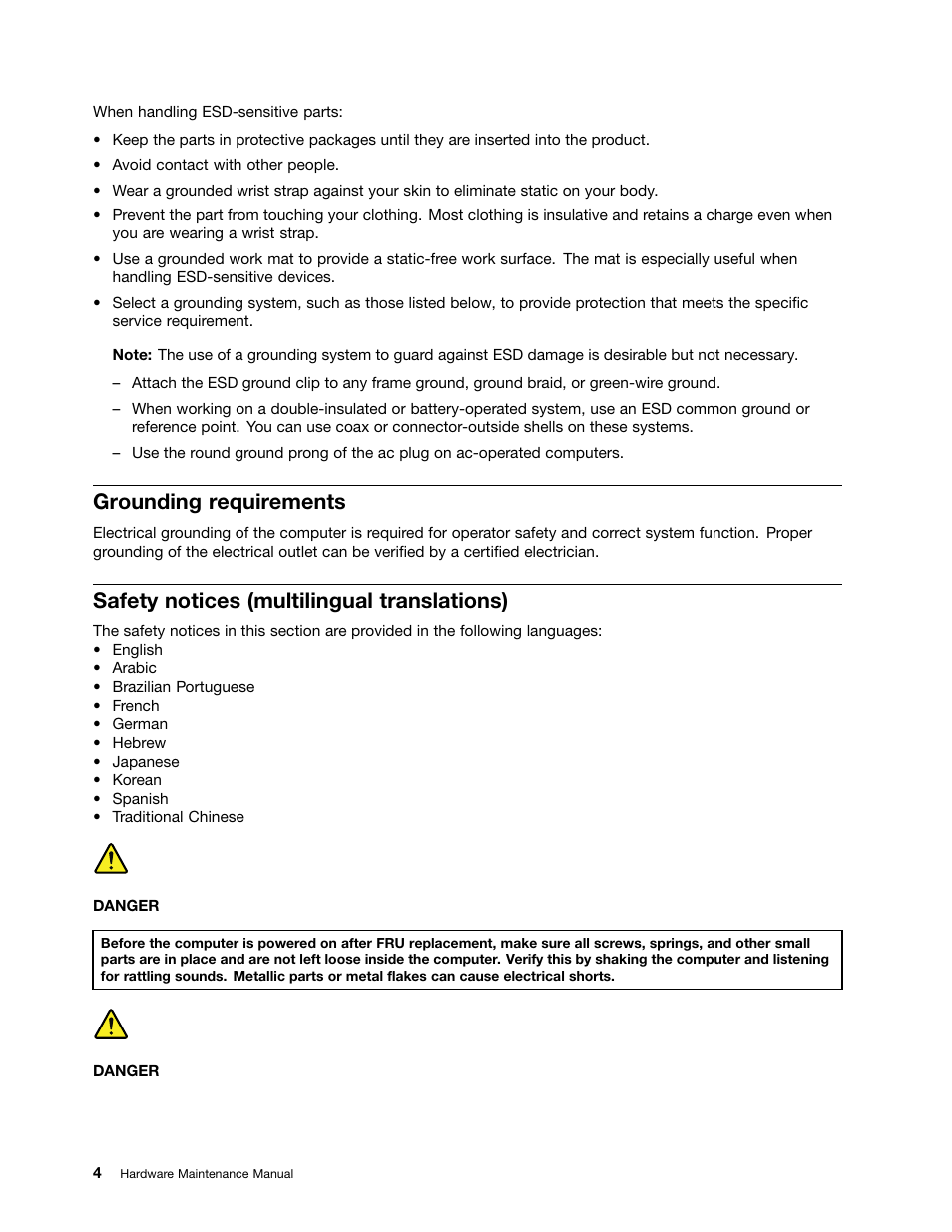 Grounding requirements, Safety notices (multilingual translations) | Lenovo ThinkPad X230 Tablet User Manual | Page 10 / 118