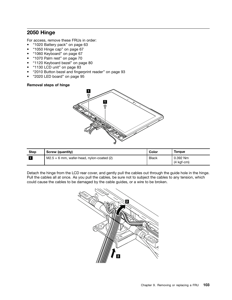 2050 hinge | Lenovo ThinkPad X230 Tablet User Manual | Page 109 / 118