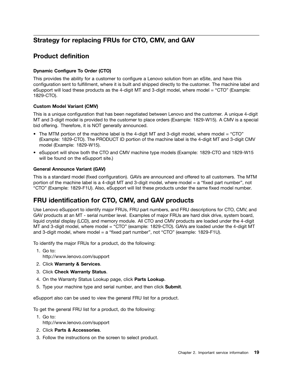 Strategy for replacing frus for cto, cmv, and gav, Product definition, Fru identification for cto, cmv, and gav products | Lenovo ThinkPad X230 Tablet User Manual | Page 25 / 118