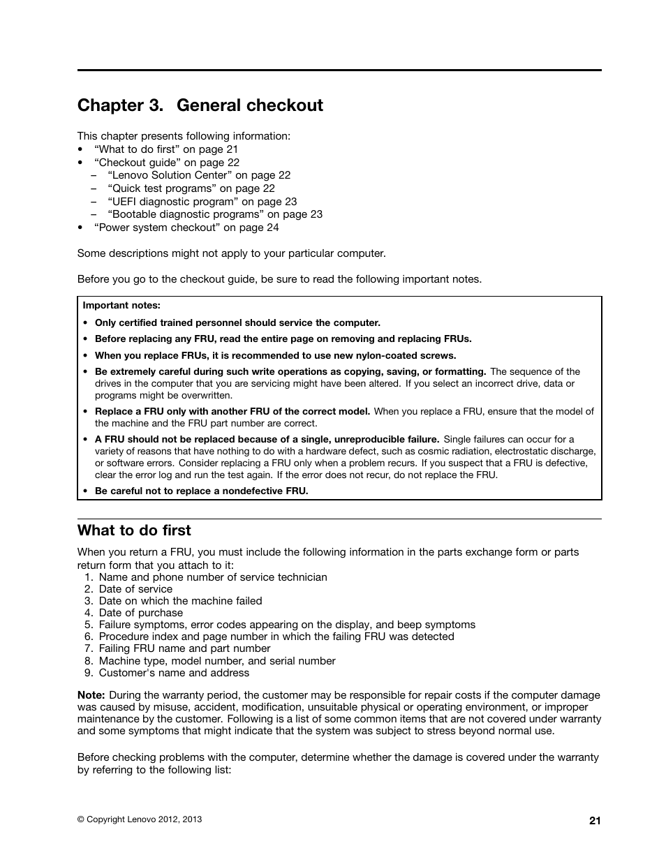 Chapter 3. general checkout, What to do first | Lenovo ThinkPad X230 Tablet User Manual | Page 27 / 118
