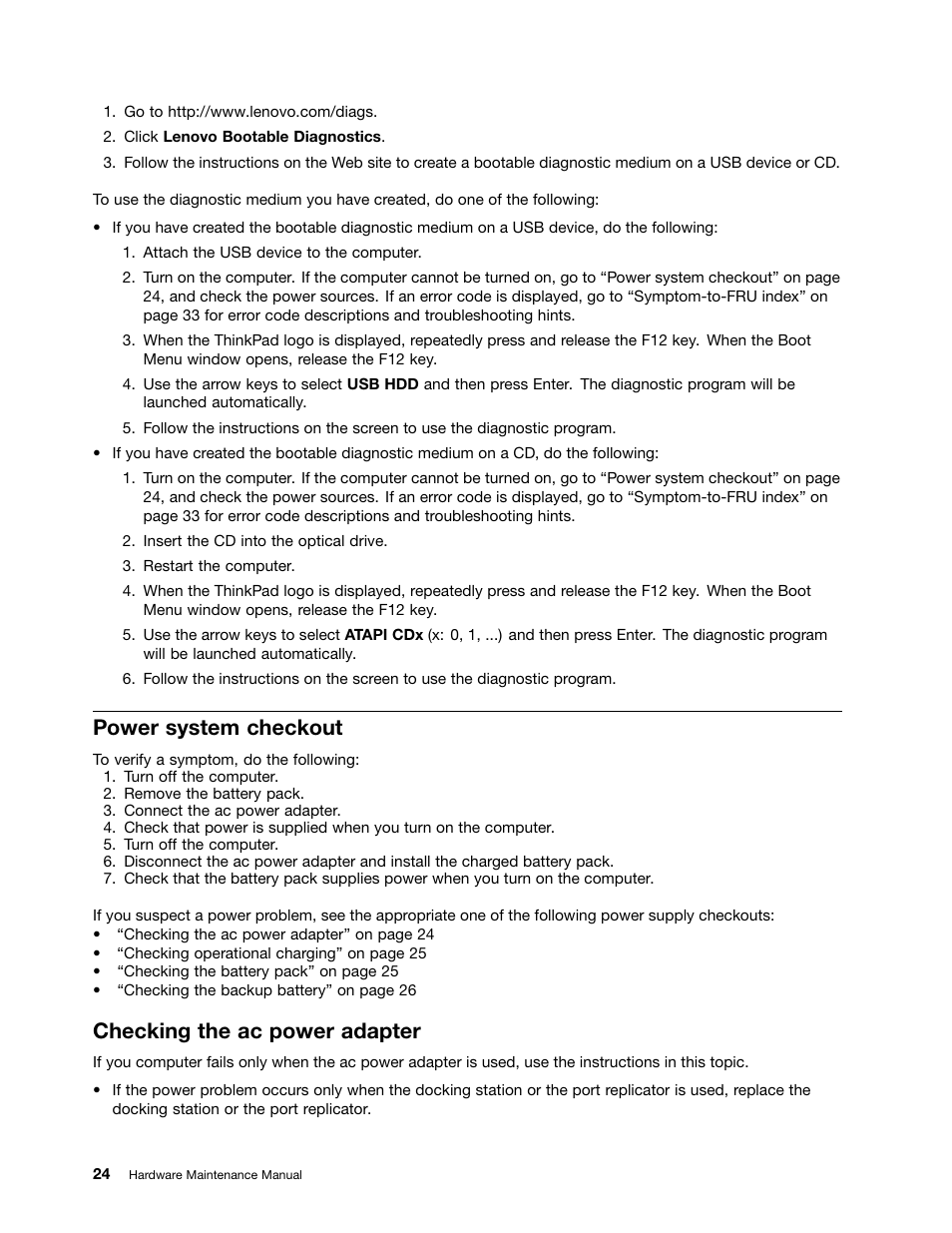 Power system checkout, Checking the ac power adapter | Lenovo ThinkPad X230 Tablet User Manual | Page 30 / 118