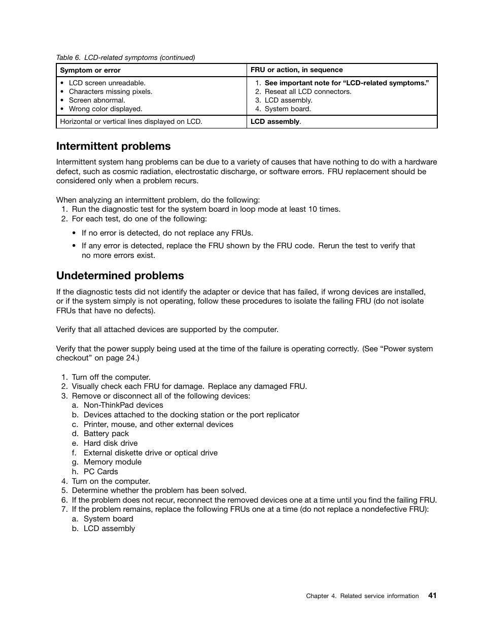 Intermittent problems, Undetermined problems | Lenovo ThinkPad X230 Tablet User Manual | Page 47 / 118
