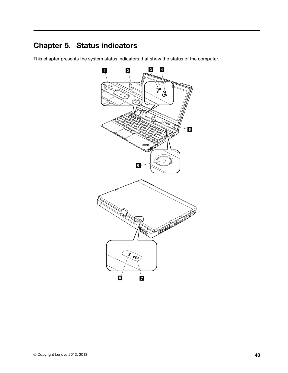 Chapter 5. status indicators | Lenovo ThinkPad X230 Tablet User Manual | Page 49 / 118