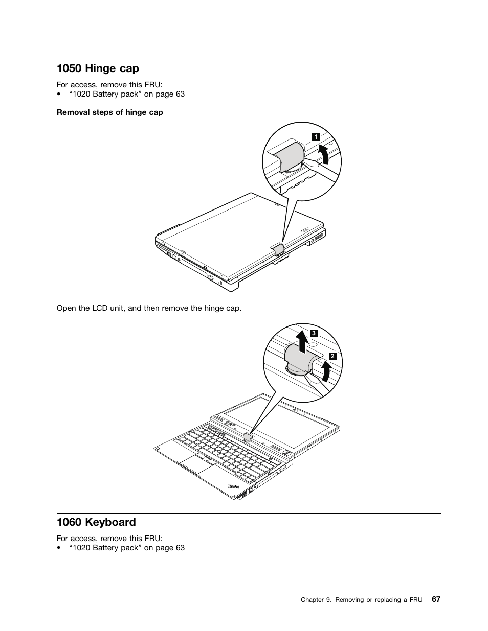 1050 hinge cap, 1060 keyboard | Lenovo ThinkPad X230 Tablet User Manual | Page 73 / 118