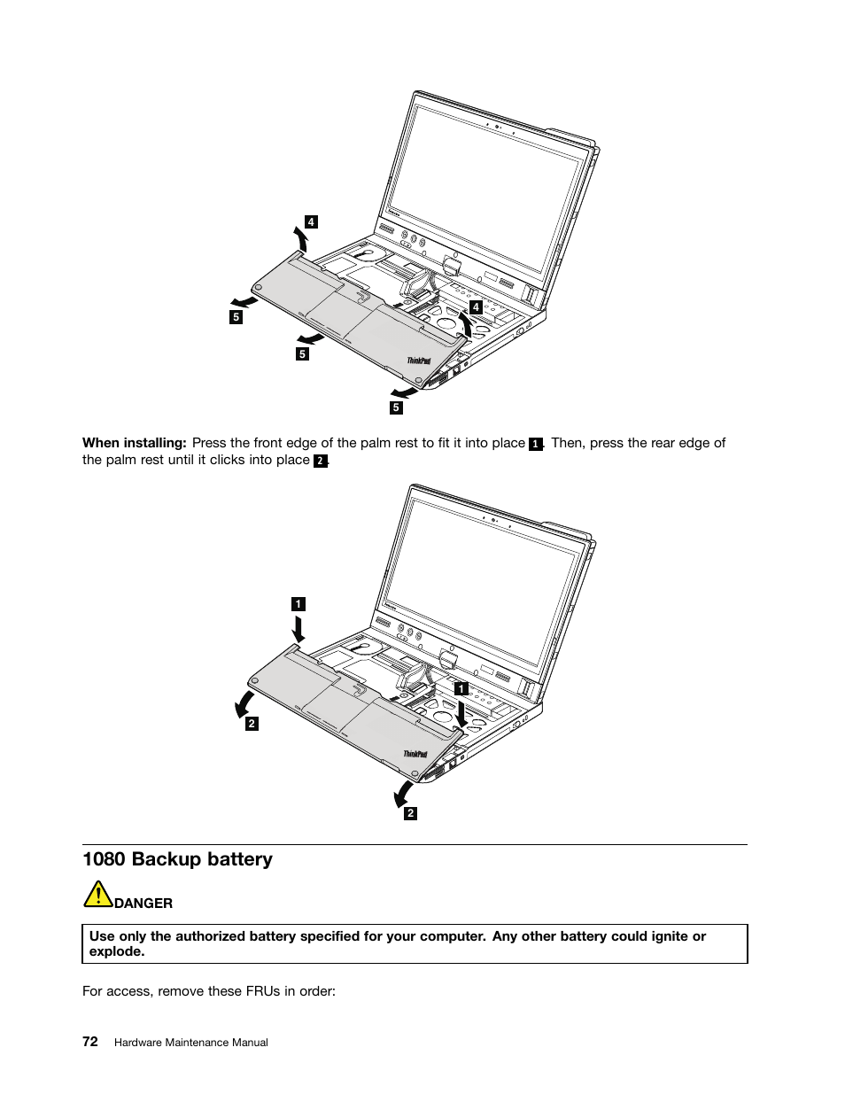 1080 backup battery, 1080 backup | Lenovo ThinkPad X230 Tablet User Manual | Page 78 / 118