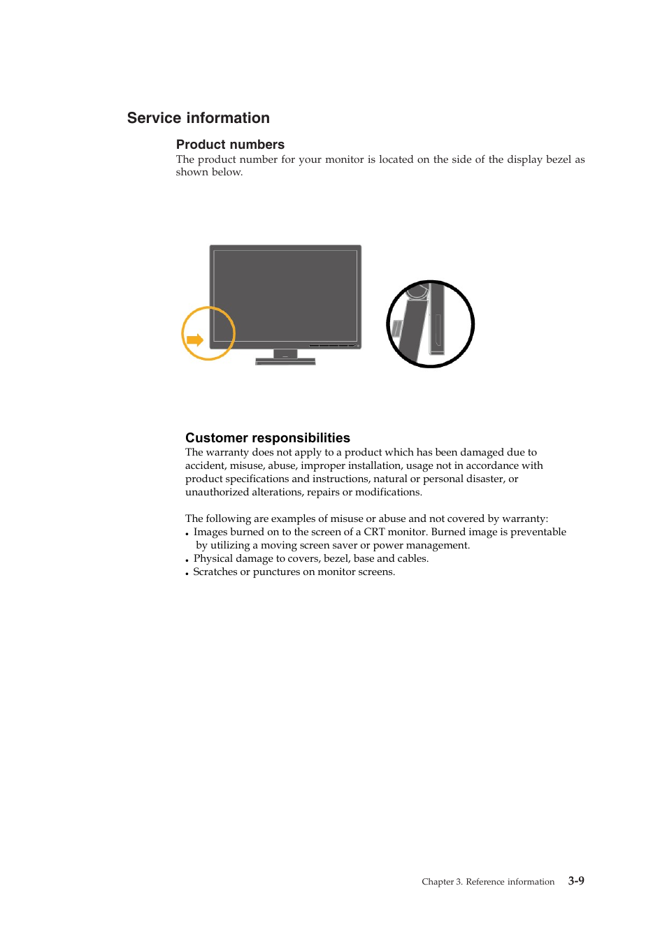 Service information, Customer responsibilities, Product numbers | Lenovo ThinkVision LT1952p Wide 19in LCD Monitor User Manual | Page 29 / 38