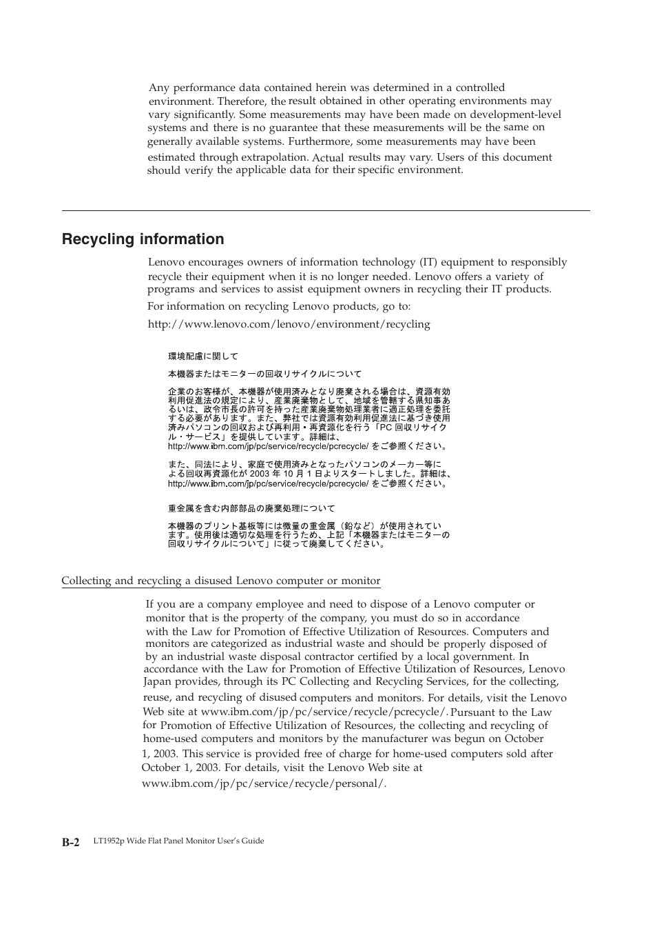 Recycling information | Lenovo ThinkVision LT1952p Wide 19in LCD Monitor User Manual | Page 36 / 38