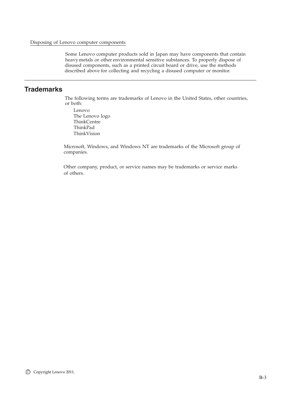 Trademarks | Lenovo ThinkVision LT1952p Wide 19in LCD Monitor User Manual | Page 37 / 38