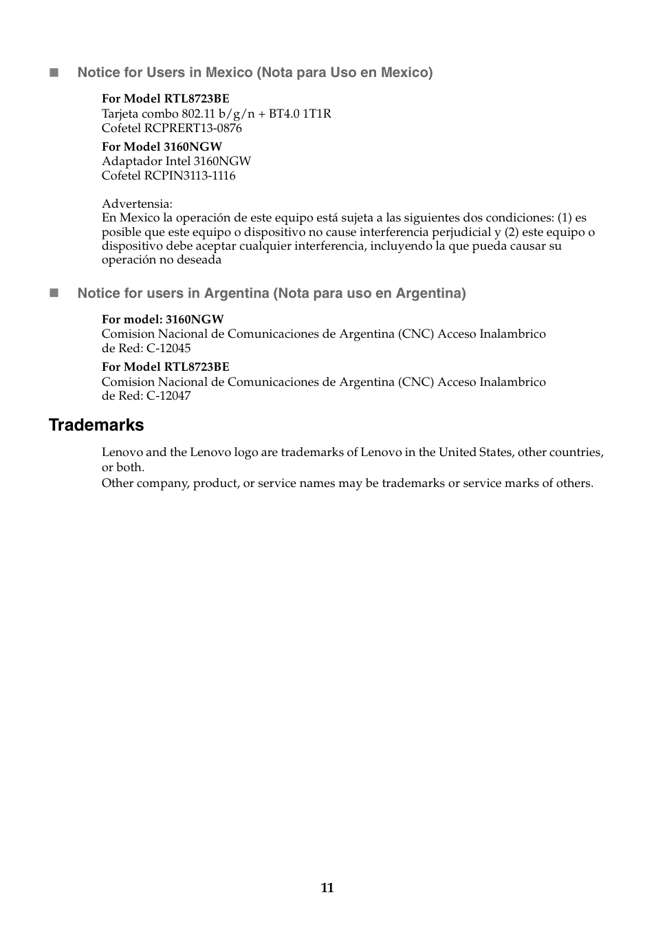 Trademarks | Lenovo E10-30 User Manual | Page 11 / 11