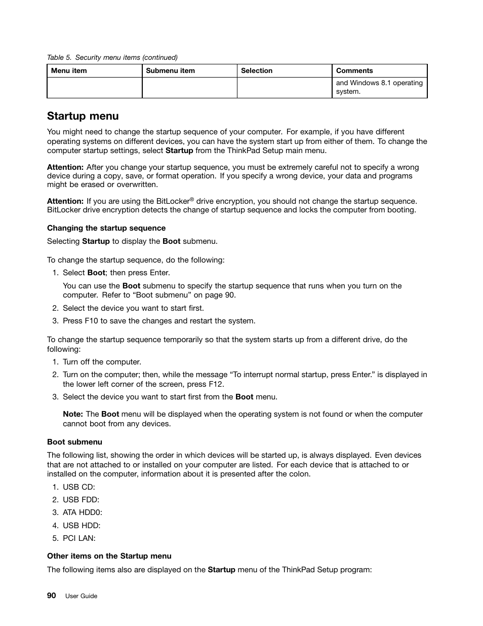 Startup menu | Lenovo ThinkPad X140e User Manual | Page 106 / 156