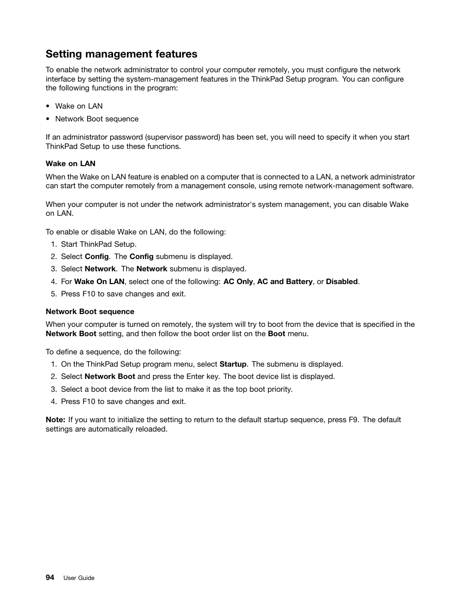 Setting management features | Lenovo ThinkPad X140e User Manual | Page 110 / 156