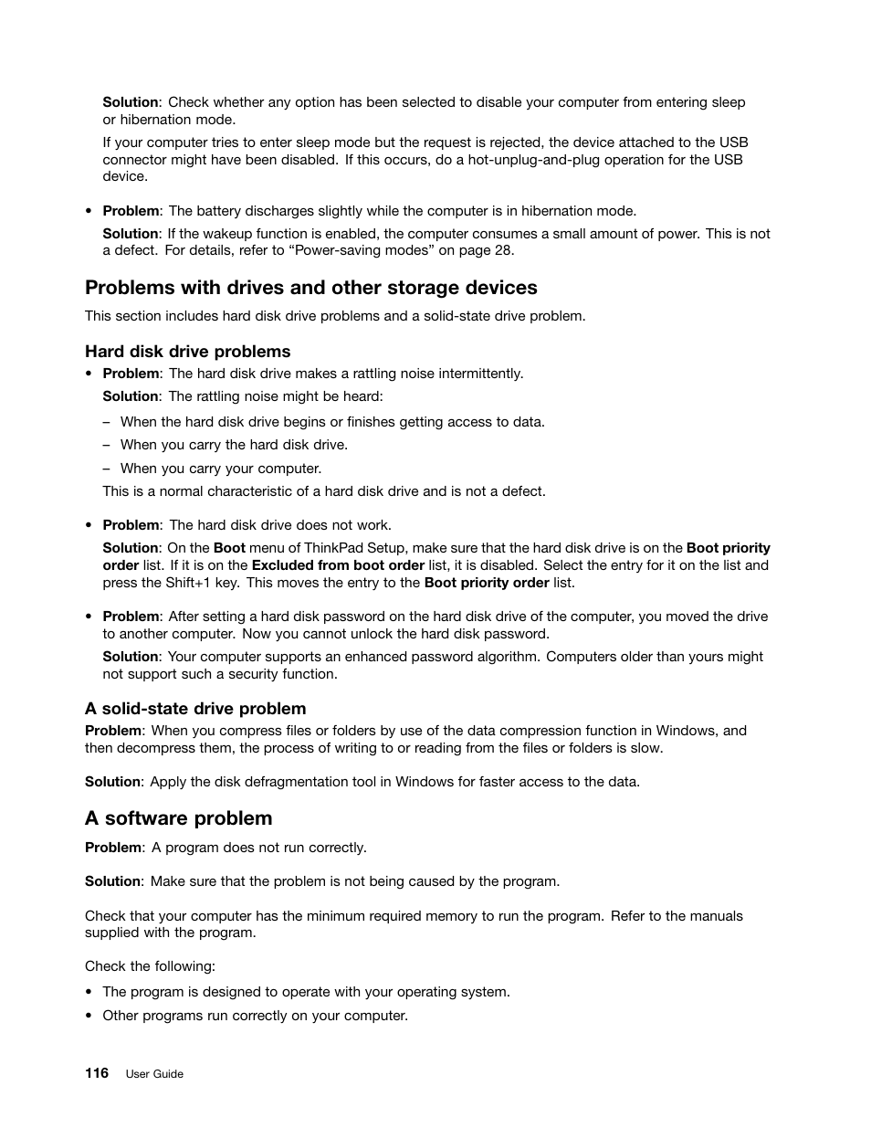 Problems with drives and other storage devices, A software problem | Lenovo ThinkPad X140e User Manual | Page 132 / 156