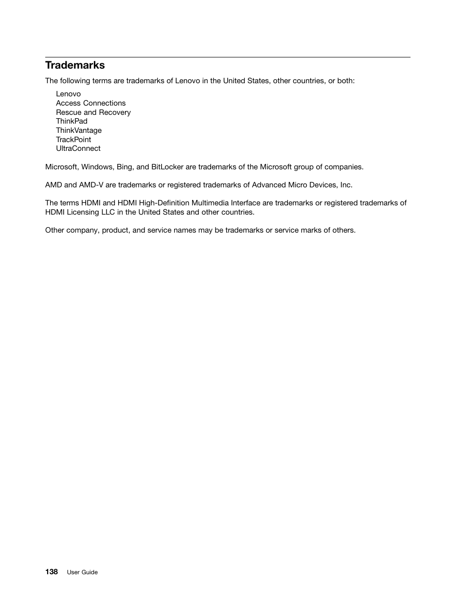 Trademarks | Lenovo ThinkPad X140e User Manual | Page 154 / 156