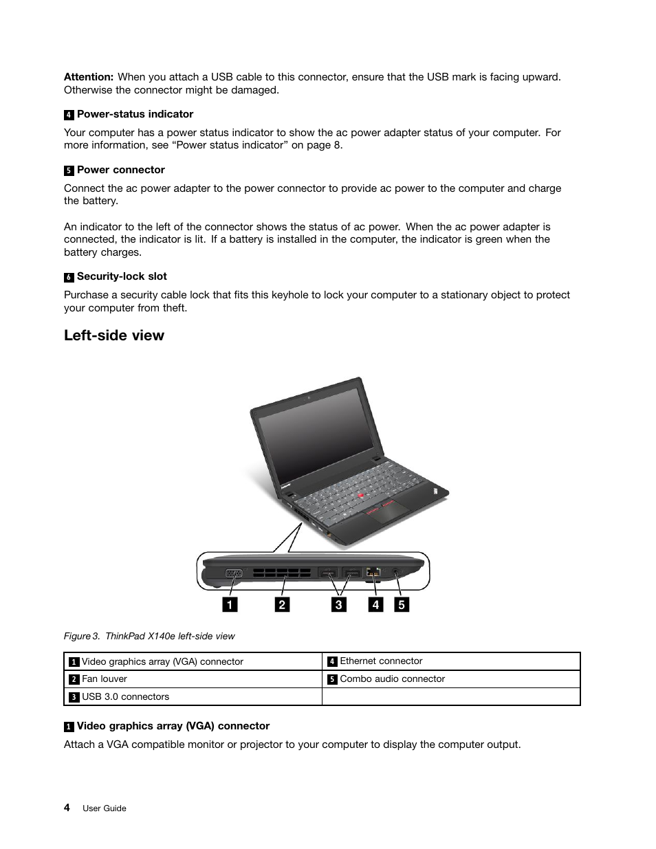Left-side view | Lenovo ThinkPad X140e User Manual | Page 20 / 156