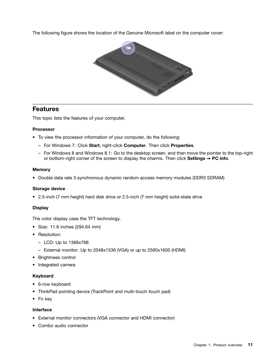 Features | Lenovo ThinkPad X140e User Manual | Page 27 / 156