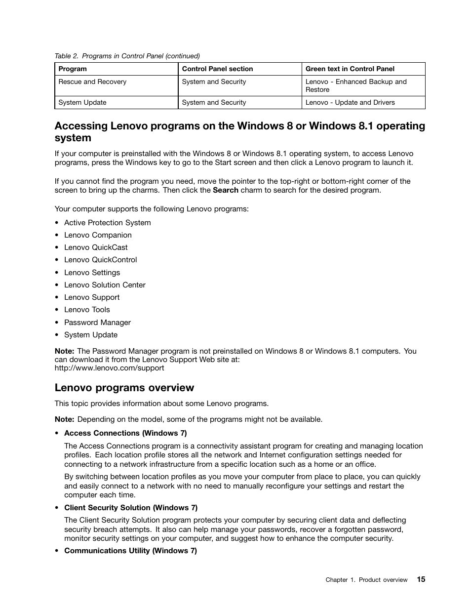 Lenovo programs overview | Lenovo ThinkPad X140e User Manual | Page 31 / 156
