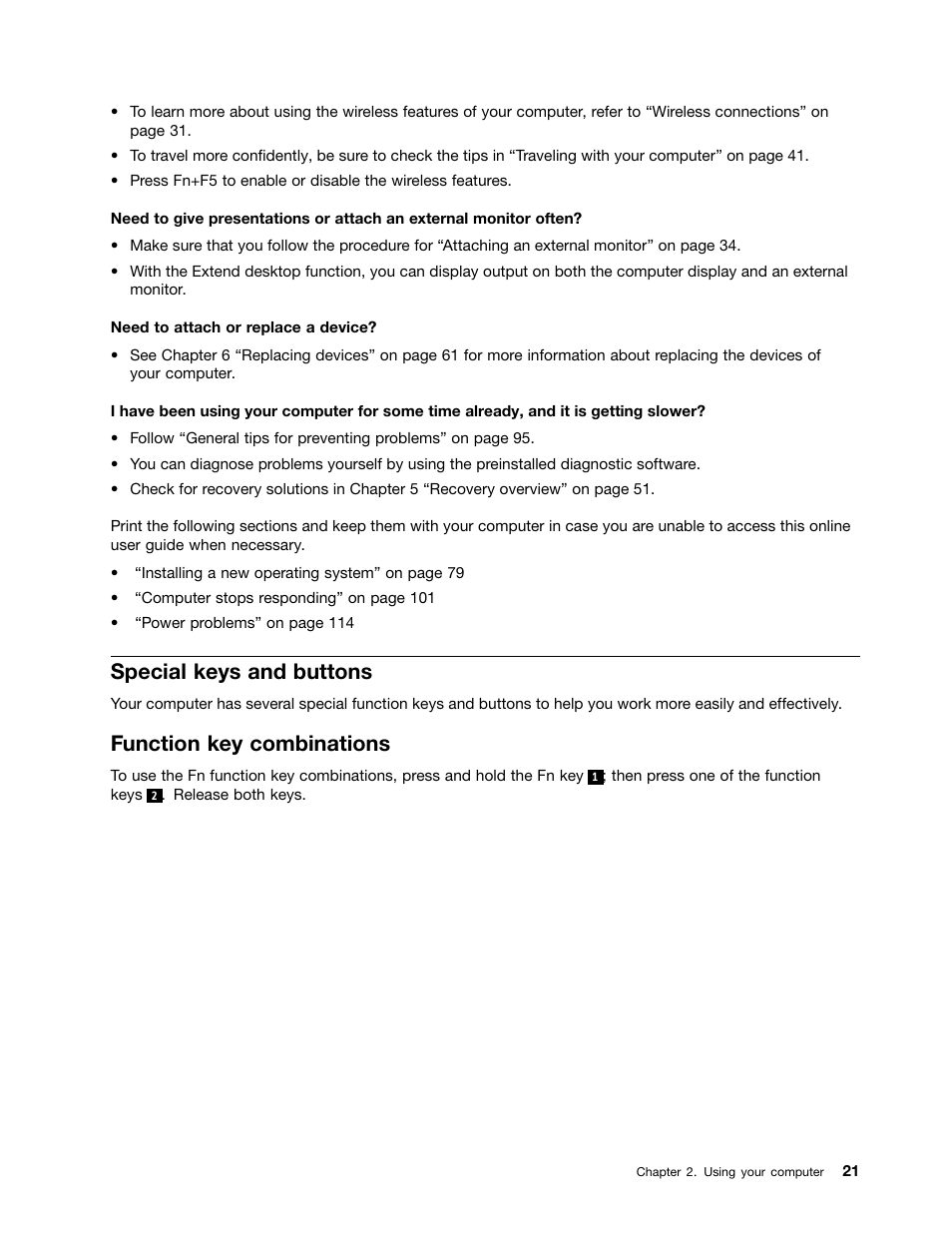 Special keys and buttons, Function key combinations | Lenovo ThinkPad X140e User Manual | Page 37 / 156