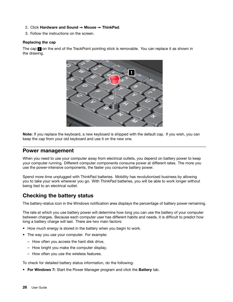 Power management, Checking the battery status | Lenovo ThinkPad X140e User Manual | Page 42 / 156