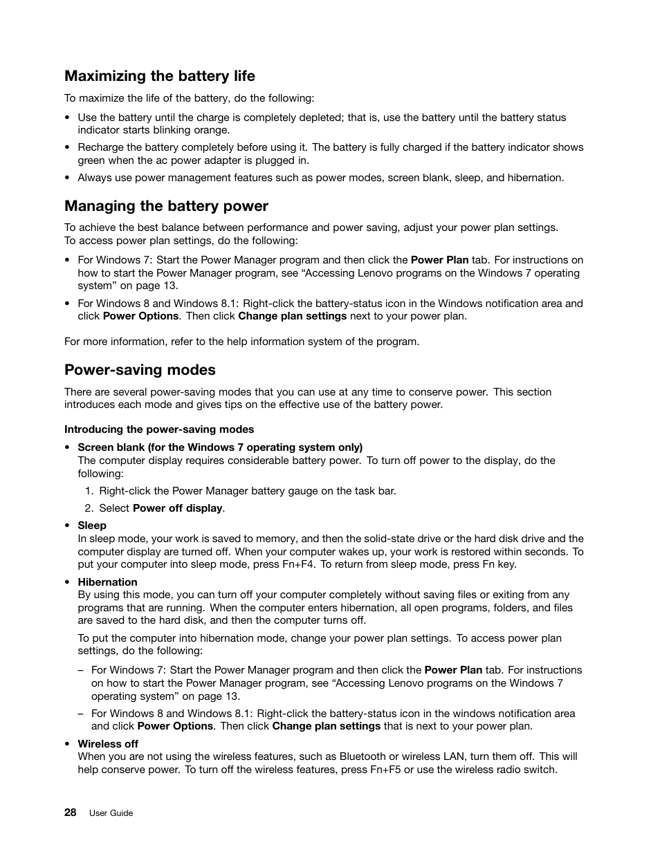 Maximizing the battery life, Managing the battery power, Power-saving modes | Power-saving | Lenovo ThinkPad X140e User Manual | Page 44 / 156