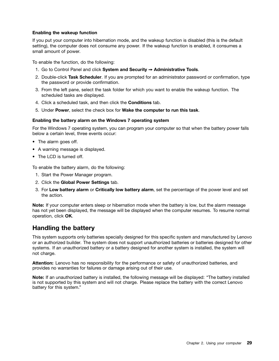 Handling the battery | Lenovo ThinkPad X140e User Manual | Page 45 / 156