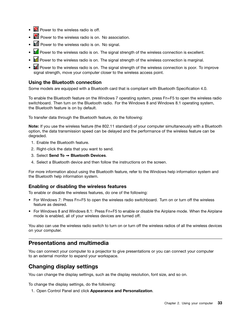 Presentations and multimedia, Changing display settings | Lenovo ThinkPad X140e User Manual | Page 49 / 156