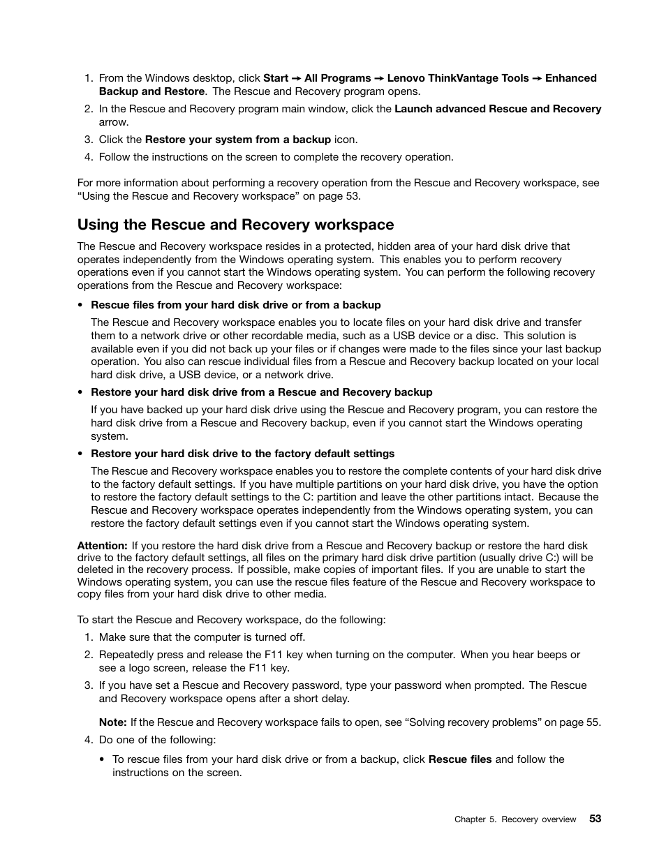 Using the rescue and recovery workspace | Lenovo ThinkPad X140e User Manual | Page 69 / 156